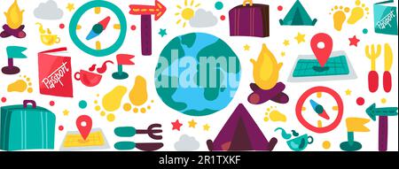 Camping- und Reiseabbildungen. Wildtiere Erholung, Tourismus, Urlaub, Reise Stock Vektor