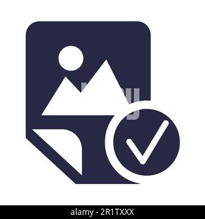 Bilddatei und Darstellung des Glyphenvektors des Häkchensymbols. Verwaltung digitaler Galerien, Symbol für Fotoordner Stock Vektor