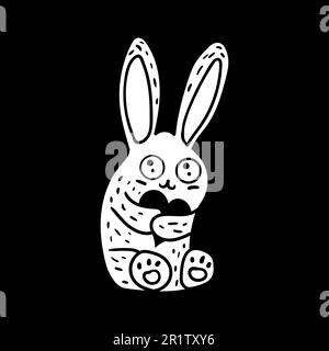 „Beautiful Sitting Bunny Holding Heart“-Hand auf einem Kreidetafel-Hintergrundposter. Einfarbige Vorlage Für Grußkarten Zum Valentinstag Stock Vektor