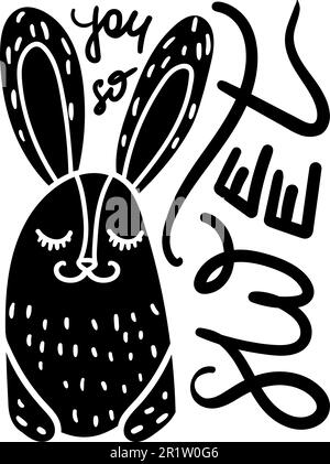 Hübsches Häschen, von Hand gemalt. Du bist so süß. Kaninchen mit Grußkarte mit positivem Zitat Stock Vektor
