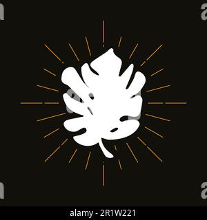 Retro-Monstera-Leaf-Silhouette. Philodendron, Vektorabzeichen von Palmenblattwerk. Dschungelflora-Symbol Stock Vektor