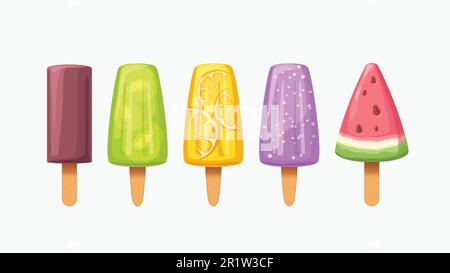 Buntes Eis mit verschiedenen Geschmacksrichtungen im Set Stock Vektor