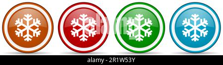 Schneeglänzende Symbole, ein Satz moderner Designschaltflächen für Web-, Internet- und mobile Anwendungen in vier Farben, isoliert auf weißem Hintergrund Stockfoto