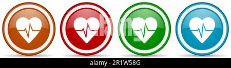 Pulse Glanzsymbole, ein Satz moderner Designschaltflächen für Web-, Internet- und mobile Anwendungen in vier Farben, isoliert auf weißem Hintergrund Stockfoto