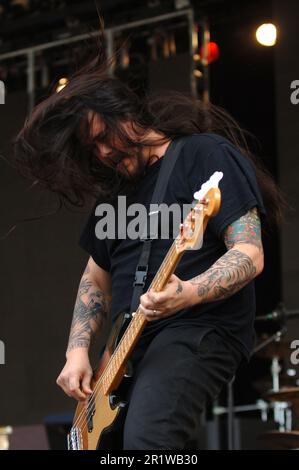 Mailand Italien 2006-06-04:Chi Cheng Bassist of Deftones Live-Konzert im Idroscalo, Gods of Metal 2006 Stockfoto