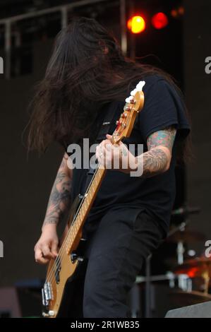 Mailand Italien 2006-06-04:Chi Cheng Bassist of Deftones Live-Konzert im Idroscalo, Gods of Metal 2006 Stockfoto