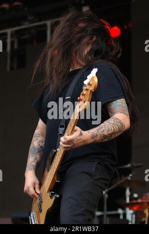 Mailand Italien 2006-06-04:Chi Cheng Bassist of Deftones Live-Konzert im Idroscalo, Gods of Metal 2006 Stockfoto