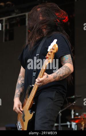 Mailand Italien 2006-06-04:Chi Cheng Bassist of Deftones Live-Konzert im Idroscalo, Gods of Metal 2006 Stockfoto