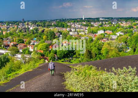 Blick von der Slagheap Rungenberg über Gelsenkirchen, Richtung Norden, Bezirk Buer, Rathausturm, NRW, Deutschland Stockfoto