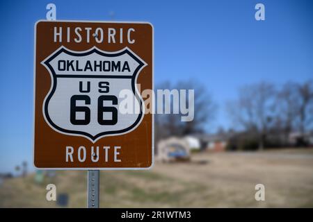 Historische Route 66 Schild in Oklahoma Stockfoto