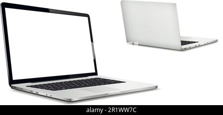 Laptop-Vorder- und Rückseite isoliert auf weißem Hintergrund Stock Vektor