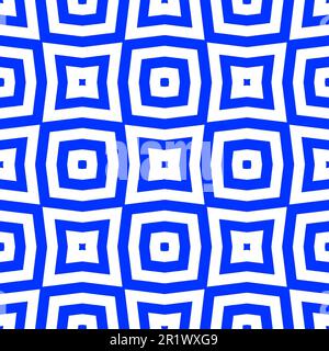 Psychedelische Linien mit retro-optischer Täuschung und quadratisch wiederkehrendes nahtloses Muster. Blaue Überlagerung auf transparentem Hintergrund. Stockfoto