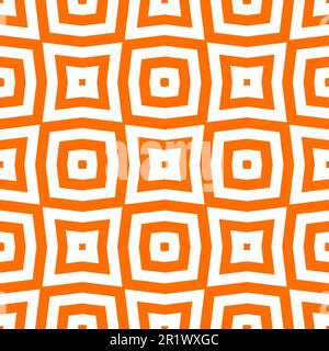 Retro-orange, optische Täuschung, psychedelische Linien und Quadrate mit sich wiederholenden, nahtlosen Mustern auf transparentem Hintergrund. Stockfoto