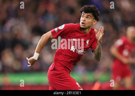 Leicester, Großbritannien. 15. Mai 2023 Luis Diaz von Liverpool während des Premier League-Spiels zwischen Leicester City und Liverpool im King Power Stadium, Leicester, am Montag, den 15. Mai 2023. (Foto: James Holyoak | MI News) Guthaben: MI News & Sport /Alamy Live News Stockfoto