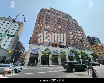 Nova York, Eua. 15. Mai 2023. (NEU) Fassade von Google Building in New York. 15. Mai 2023, New York, USA: Fassade des Google Building, auf der 111 8. Avenue, in New York. Credit : Leco Viana/Thenews2 (Credit Image: © Leco Viana/TheNEWS2 via ZUMA Press Wire) NUR REDAKTIONELLE VERWENDUNG! Nicht für den kommerziellen GEBRAUCH! Stockfoto
