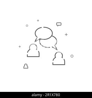 Zwei Personen sprechen über ein einfaches Vektorliniensymbol. Symbol, Piktogramm, isoliertes Zeichen auf weißem Hintergrund. Bearbeitbare Kontur. Linienstärke anpassen. Stock Vektor