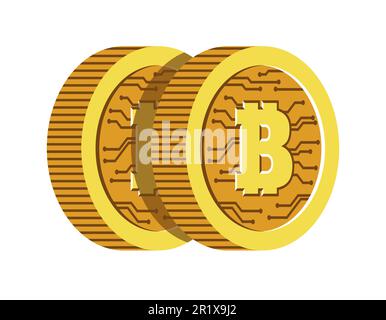 Virtuelle Währung, Bitcoins oder Kryptowährung, Blockchain-Technologie, isoliertes Symbol Stock Vektor