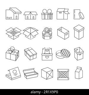 Verpacken isolierter Symbole, Pakete und Geschenkboxen, Lieferservice Stock Vektor