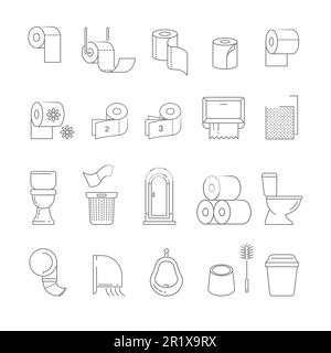 Symbole für Toiletten, Hygienewerkzeuge, Papier und Handtücher Stock Vektor