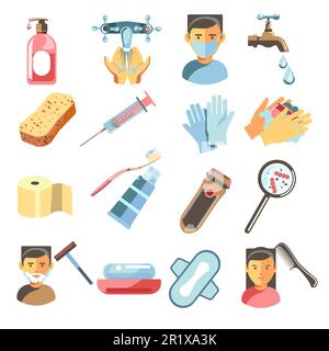 Badezimmer- oder Körperpflegewerkzeuge und bedeutet isolierte Symbole Stock Vektor