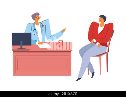 Patient in Arztpraxis, Therapeut mit Stethoskop, Medizin und Gesundheitswesen Stock Vektor
