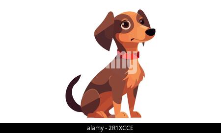 Happy Cartoon Welpen sitzen, Porträt von niedlichen kleinen Hund trägt Kragen. Freund des Hundes. Vektorgrafik. Isoliert auf weißem Hintergrund. Stock Vektor