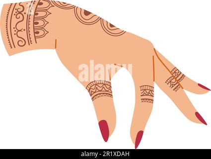 Hand der weiblichen Figur mit Henna-Tattoo-Vektor Stock Vektor