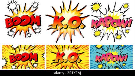 Set aus retro-komischer Sprechblase und Effekt in Pop-Art-Illustration Stock Vektor