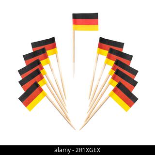 Zahnstocher mit deutschen Flaggen auf weißem Hintergrund Stockfoto