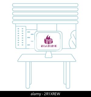 Arbeitsplatz für zu Hause oder im Büro, Terminüberschreitung, laufende Arbeiten Stock Vektor