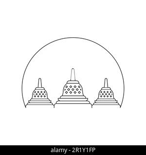 Liniensymbol drei Stupa mit isolierter Kreislinie auf weißem Hintergrund. Stock Vektor