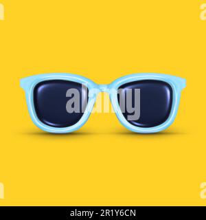 Realistische, modische 3D-Sonnenbrille. Symbol für glänzendes Aufblasen. Bannerdesign für Brillenzubehör. Vektordarstellung. Stock Vektor