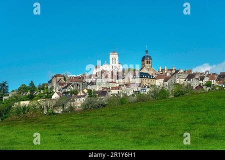 Vezelay beschriftete Les Plus Beaux Villages de France. UNESCO-Weltkulturerbe. Via Lemovicensis. Yonne-Abteilung. Bourgogne Franche Comte. Frankreich Stockfoto