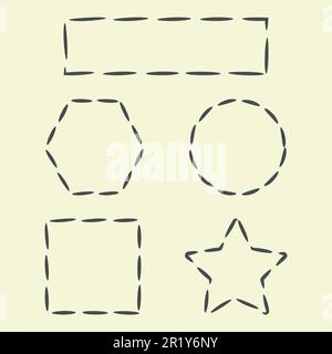 Rahmenkontur festgelegt. Handgezeichnete dekorative Doodle-Tinte Strichmarkierung Sammlung, Strichlinie, Kreis, Quadrat, Rechteck, Dreieck, Sternformen für Stock Vektor