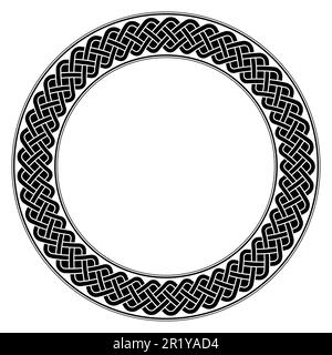Kreisrahmen mit Guilloche-Knotenmuster. Die Grenze besteht aus endlosen, wiederholten Motiven des Salomonen-Knotens. Stockfoto