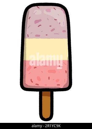 Isolierter Mix aus Beerenjoghurt, Joghurtpops aus Beeren, dreifarbiges Eis am Stiel, flaches Design Stockfoto