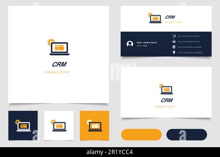 CRM-Logo-Design mit editierbarem Slogan. Branding-Buch und Visitenkartenvorlage. Stock Vektor