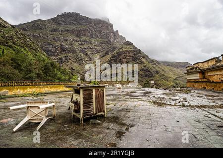 Lost Place Balneario Los Berrazales, Botteleria Agua de Agaete in Valle de Agaete auf Gran Canaria, Kanarische Inseln, Spanien. Stockfoto