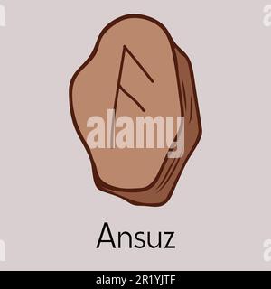 Rune Ansuz. Alte skandinavische Runen. Runen Senior futarka. Magie, Zeremonien, religiöse Symbole. Vorhersagen und Amulette. Stock Vektor