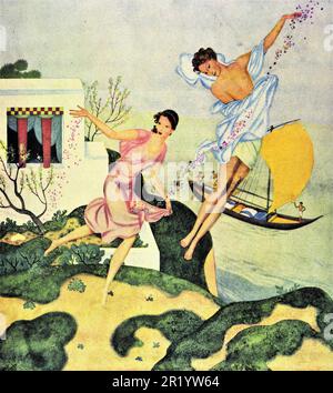 „Flora and Zephyr“, veröffentlicht am 28,1933. Mai in der Zeitschrift American Weekly Sunday, gemalt von Edmund Dulac als Serie „Myths the Ancients Believe“. Stockfoto