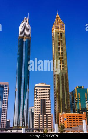 DUBAI, VEREINIGTE ARABISCHE EMIRATE - 6. FEBRUAR 2019: Architecture od Trade Centre 2 oder Dubai Financial Centre im Westen von Dubai, entlang Scheich Zayed Stockfoto