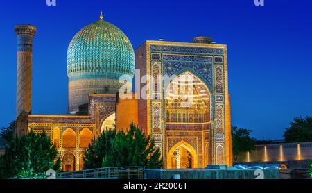 GUR-e-Amir oder Guri Amir (Grab des Königs), ein Mausoleum des asiatischen Konquierers Timur in Samarkand, Usbekistan Stockfoto