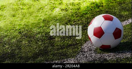 Lederfußball auf dem Fußballplatz Stockfoto