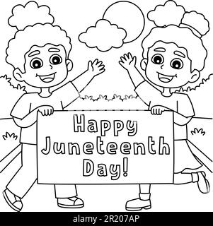 „Happy Juneteenth Day“-Banner-Malseite für Kinder Stock Vektor