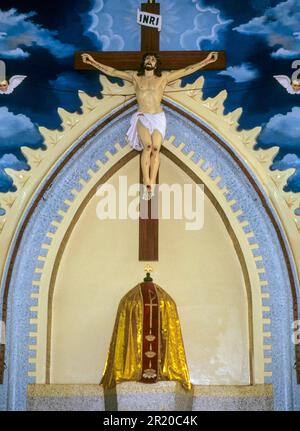 Innere, Basilika der Muttergottes für gute Gesundheit in Velankanni Velanganni an den Ufern der Bucht von Bengal, Tamil Nadu, Südindien, Indien, Asien Stockfoto