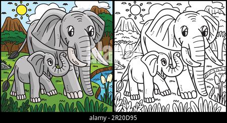 Mutter Elefant und Baby Elefant Illustration Stock Vektor