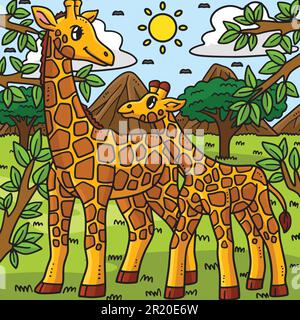 Mutter Giraffe und Baby Giraffe, farbiger Cartoon Stock Vektor