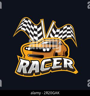 Car Racer Maskottchen Logo-Design. Logo-Illustration für Maskottchen oder Symbol und Identität, Emblem Sport- oder E-Sport-Gaming-Team. Stock Vektor