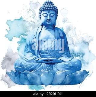 Blaue buddha-Aquarelle, großartiges Design für alle Zwecke im Dekorationsdesign. Weißer Hintergrund. Stock Vektor