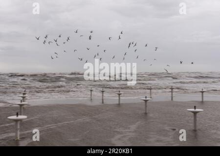 Cesenatico, Italien. 16. Mai 2023. Cesenatico (FC). Der Oststrand von Cesenatico wurde vom Sturm verschlungen. Im Hintergrund steht der Editorial Use Only Credit: Independent Photo Agency/Alamy Live News Stockfoto